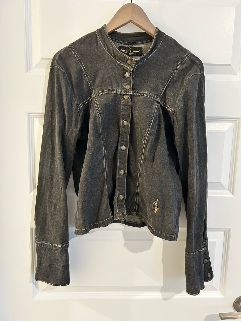 Vintage Baby Phat Denim Jacket Band Collar Black Size XL